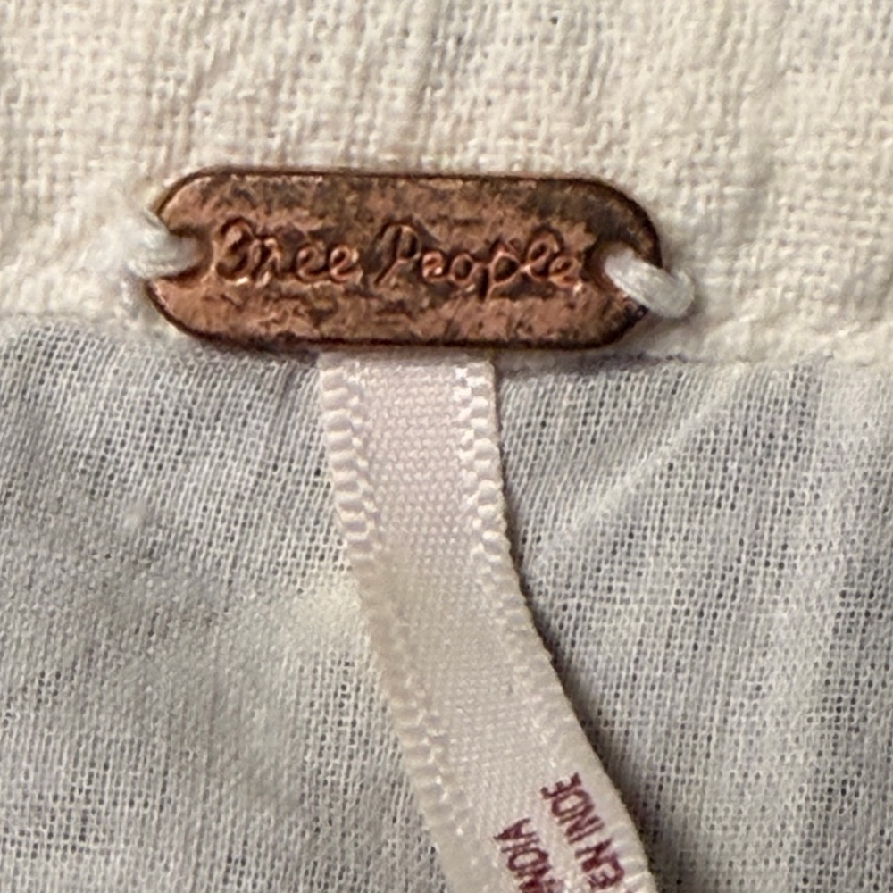 Free People Cream Blouse with  Floral Black Embroidery - Picture 5 of 9